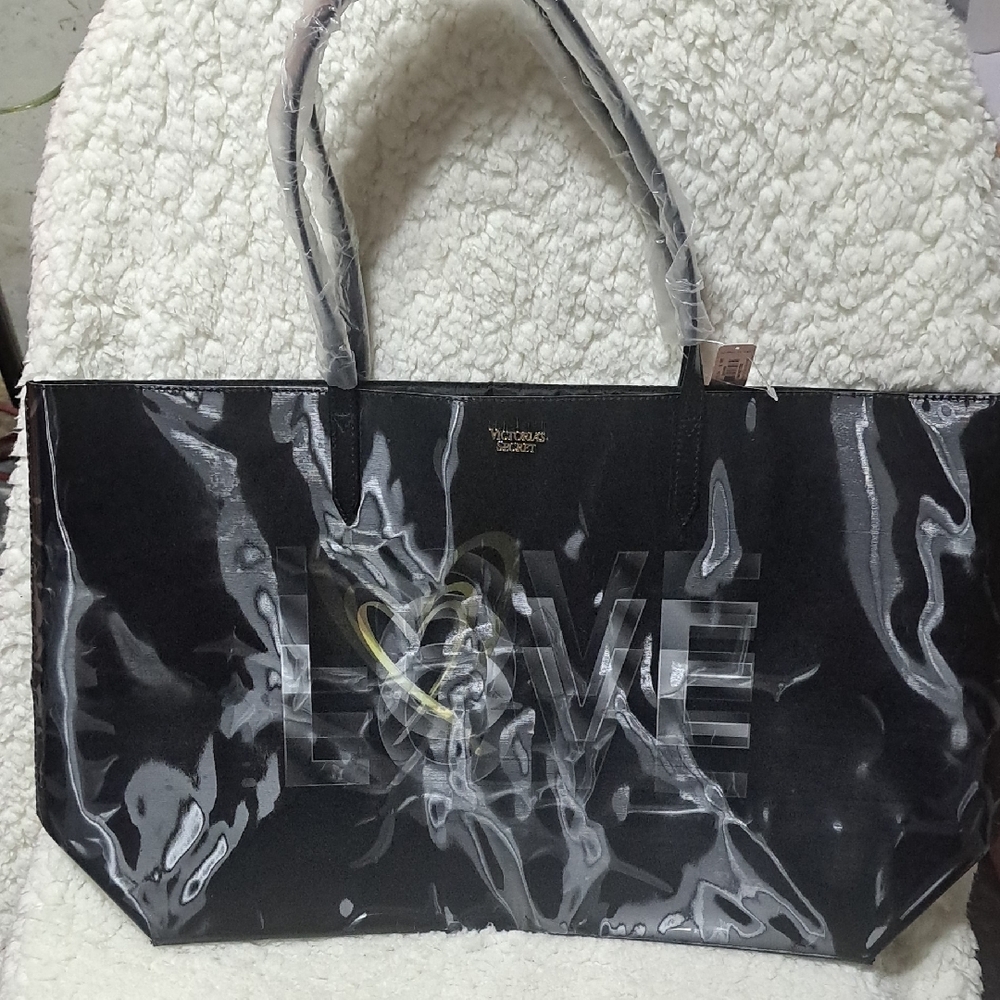 Victoria's Secret Black Glossy Tote Bag